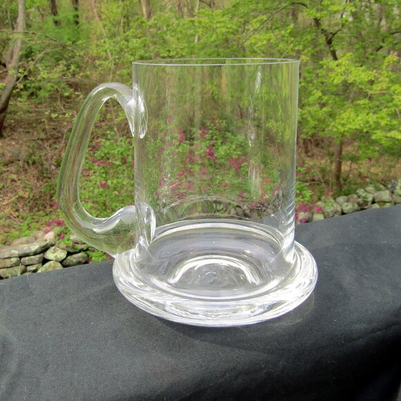 Vintage Set of 4 MCM Glass Beer Mugs | Unique Applied Handle Barware - Picture 5 of 5